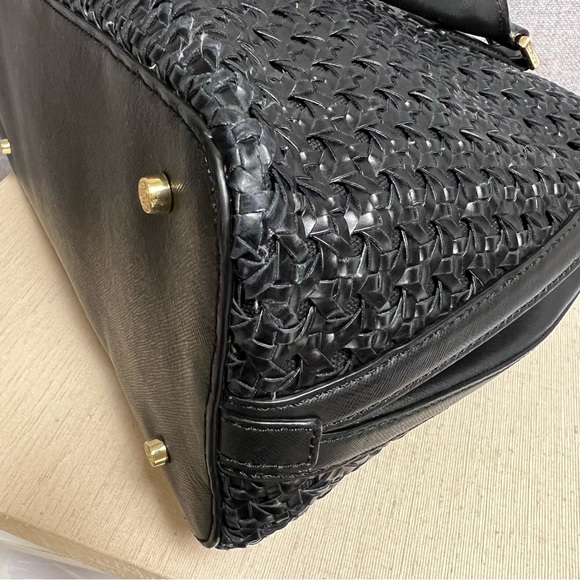 Tory Burch Robinson Basket-Weave Top Handle Black Satchel - Picture 5 of 12